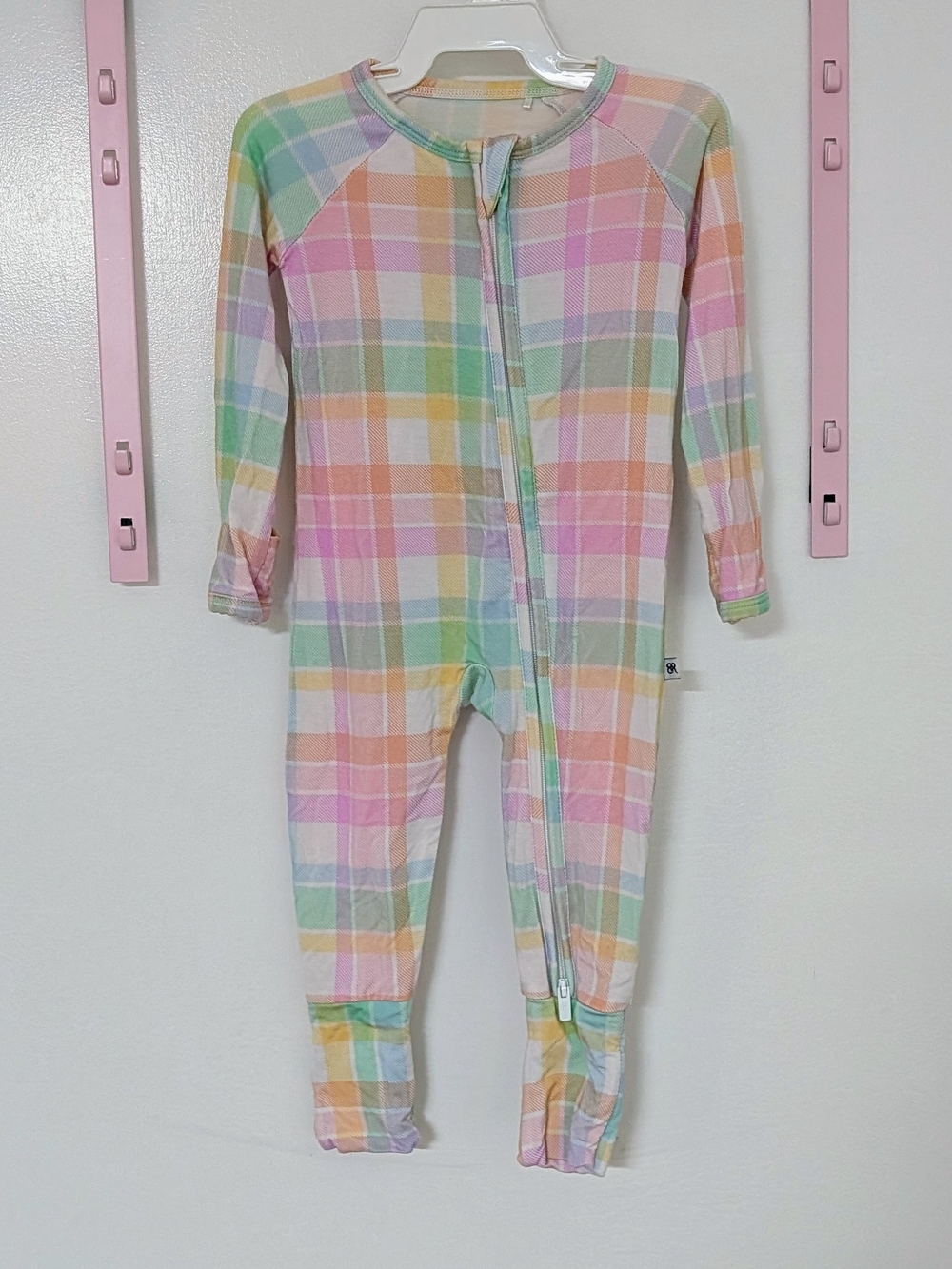 Pastel Plaid Footed One-Piece Zipper Pajamas - Kids